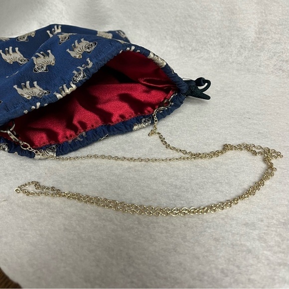 RYTHME KUMIKYOKU Blue Jacquard Drawstring Pouch Bag Pug Dog Puppy Chain Strap - Picture 2 of 12